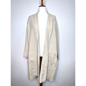 IT IS WELL LA Open Front Linen Duster Cardigan M/L Tan Beige Lagenlook Minimal